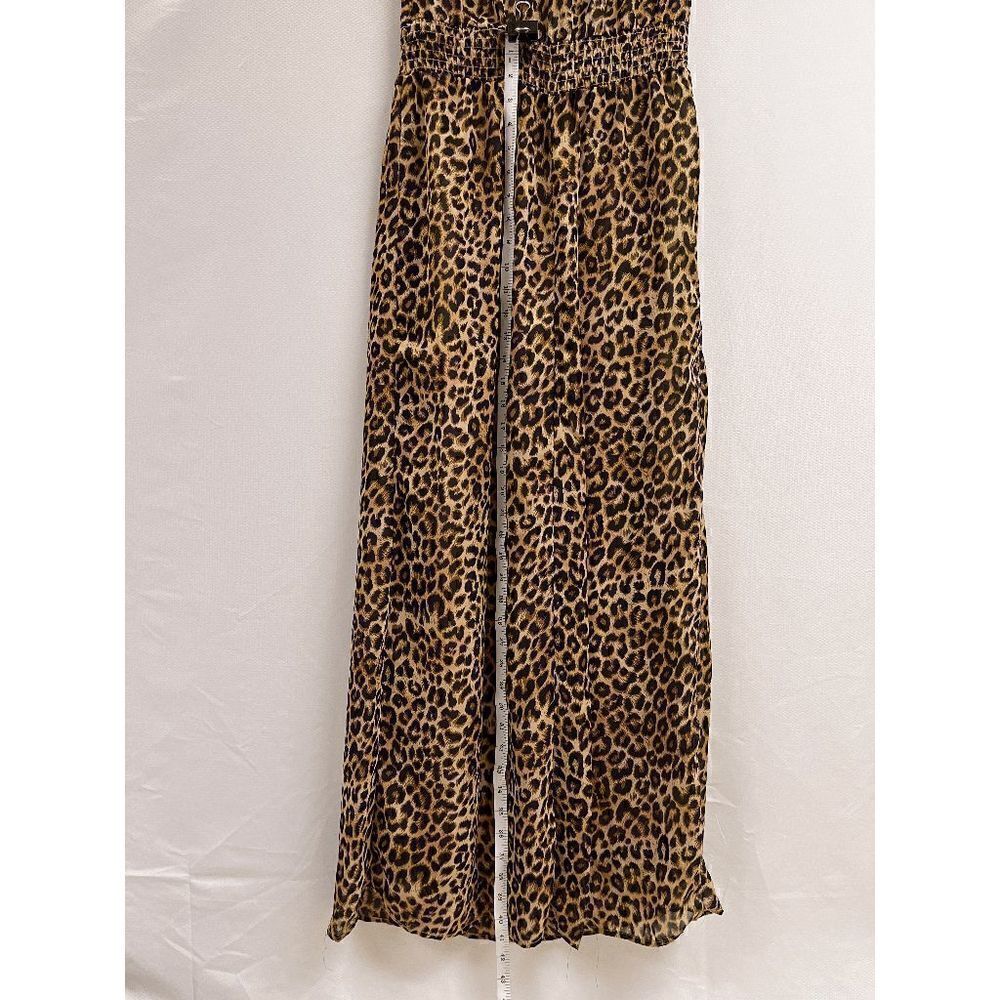 Women's Fully Lined Strapless Ruffled Maxi Dress Brown Leopard Print Size M - Picture 6 of 8